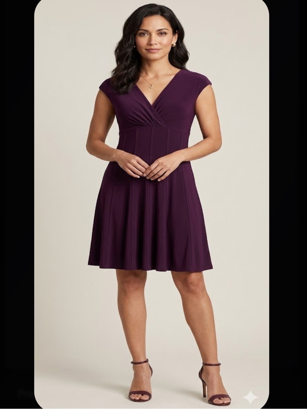 Ralph Lauren Deep Plum V-Neck Cap Sleeve Dress